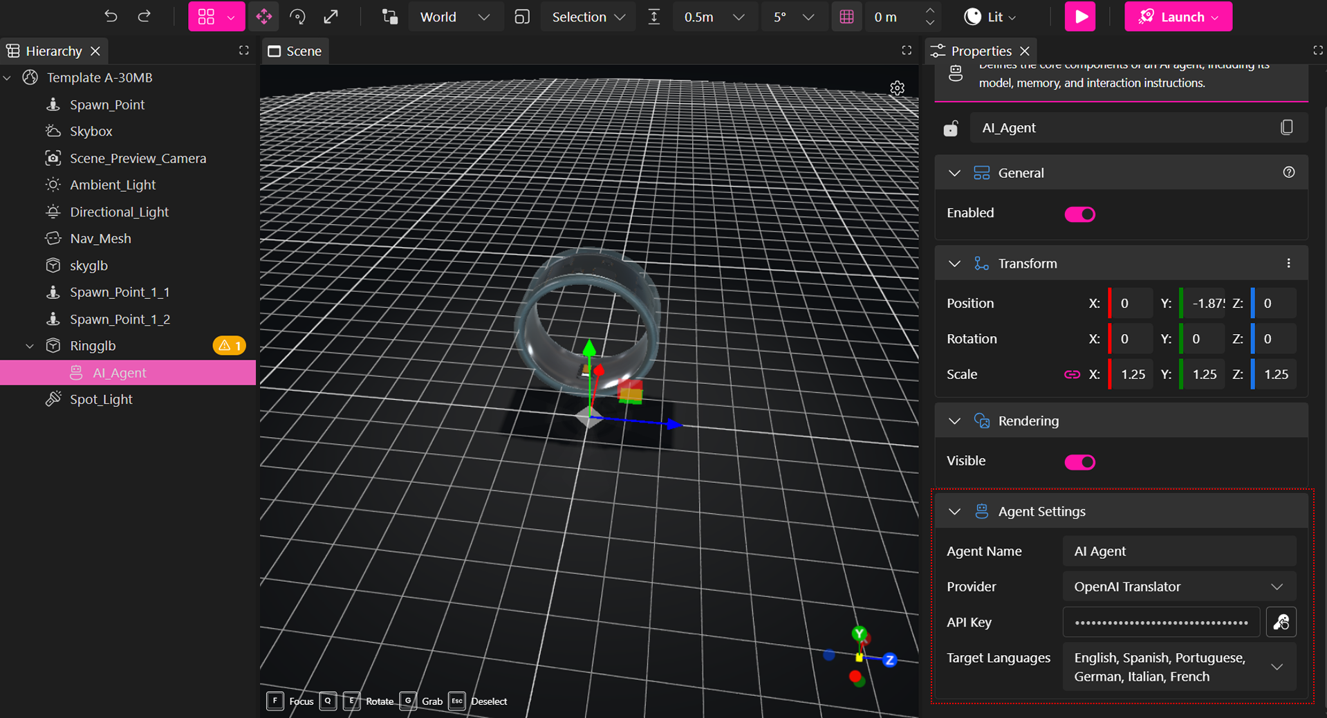 Configuración del agente de traducción